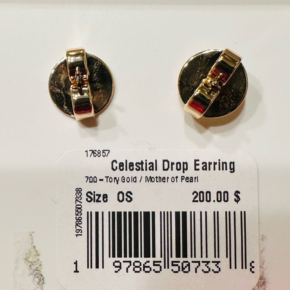 NWT Tory Burch Celestial Heart Shape Mother Of Pearl Drop Earring - Picture 4 of 8